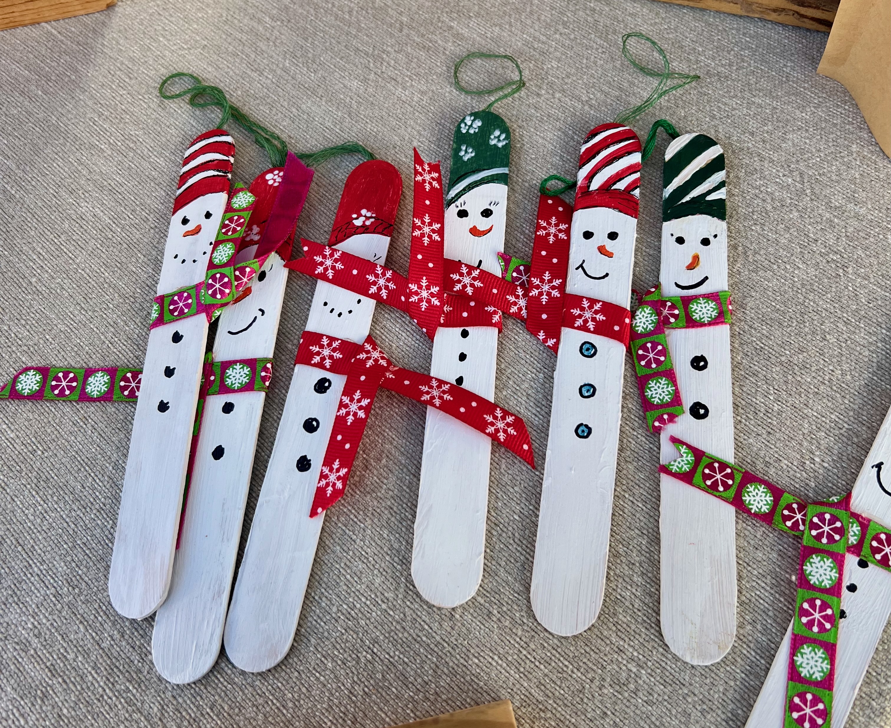 Popsicle Stick Snowmen as hanging ornaments, Bookmarks, or placeholders etc